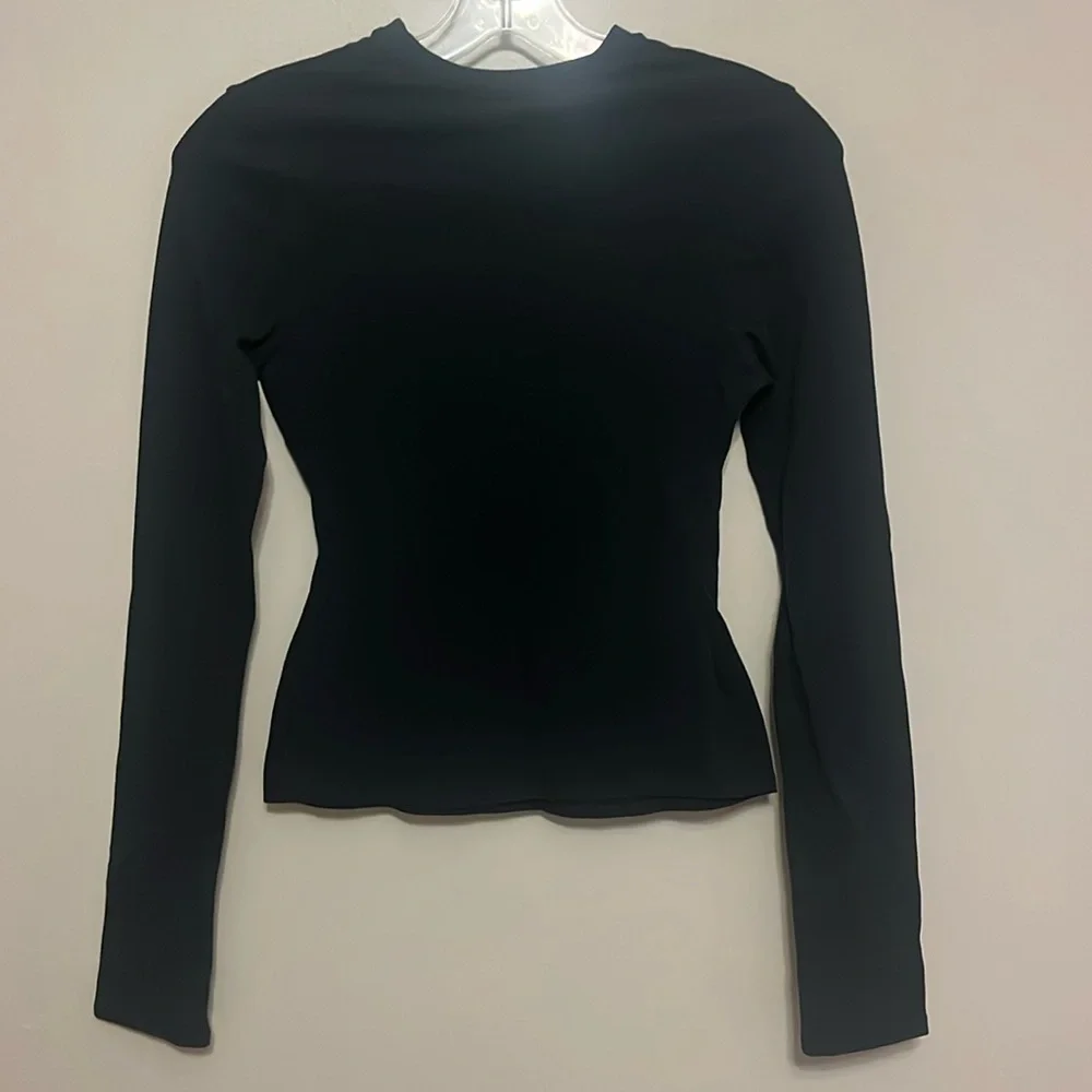 NWT SKIMS Cotton Jersey Long Sleeve Shirt tee top new black soot - Picture 5 of 6